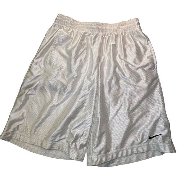 VTG NIKE MEN'S SILVER/white BASKETBALL ATHLETIC TRAINING SHORTS SZ L - Picture 1 of 11